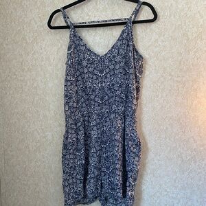 Floral Print Navy Blue Romper with Adjustable Straps